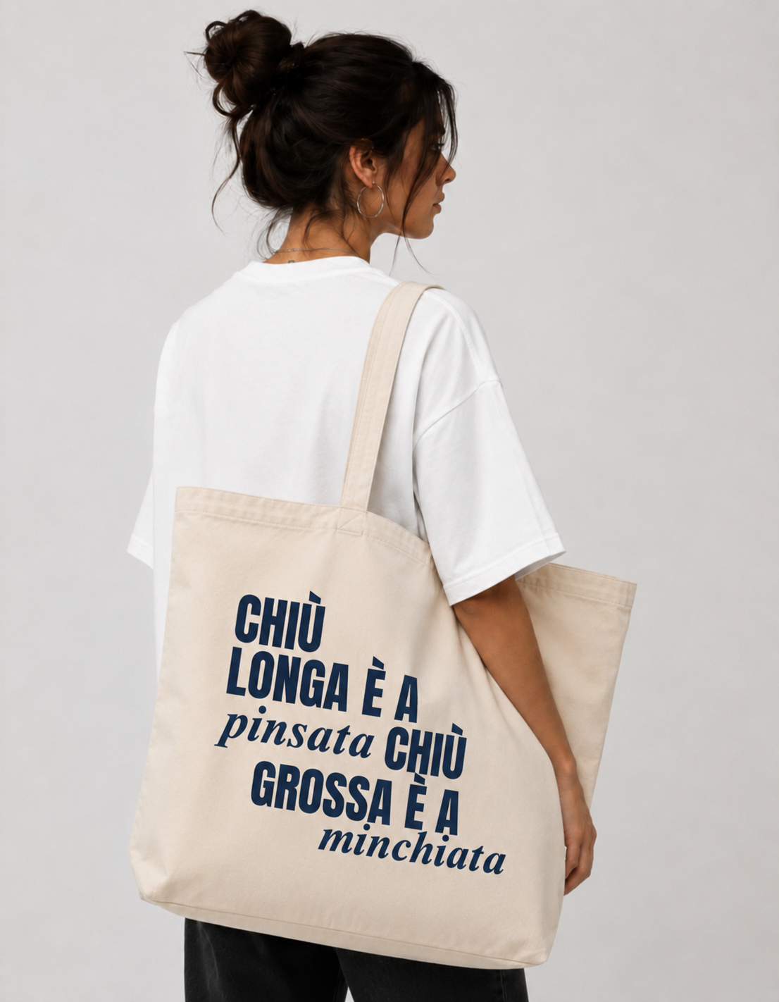 Tote bag | chiù longa è a pinsata chiù grossa è a minchiata